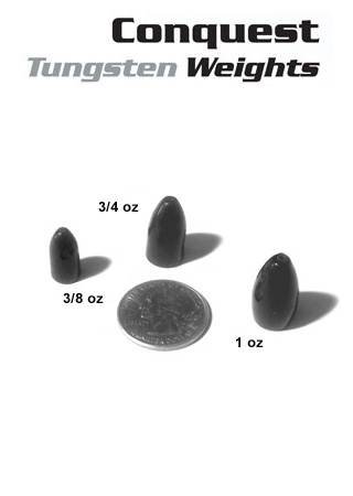 Tungsten Bullet weights, Black, Conquistador Tackle, Bass Fishing