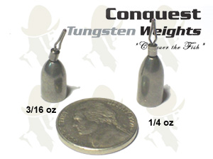 Tungsten Drop Shot weights, Conquistador Tackle, Bass Fishing Lures